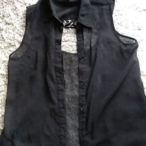 Rue 21 sleeveless top sheer black with x design and slight opening at the back